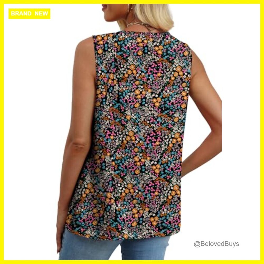 Loose Fit Lace Crochet Boho Tank Top Sleeveless Pleated Tunic Summer - Picture 4 of 7